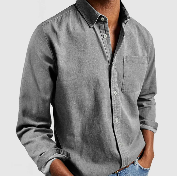 MEELANO Herre Afslappet Denimskjorte Med Knapper Button-Down-Detaljer Grå