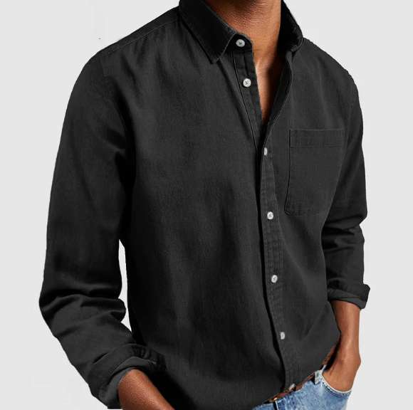 MEELANO Herre Afslappet Denimskjorte Med Knapper Button-Down-Detaljer Sort