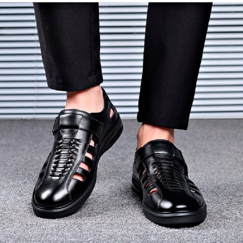 MEELANO Herresandaler i ægte læder Sort