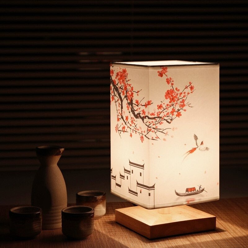 MEELANO HikariGlow japansk-skandinavisk bordlampe Rød blomst
