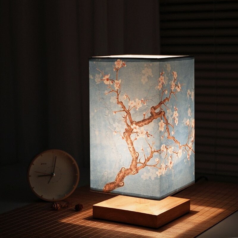 MEELANO HikariGlow japansk-skandinavisk bordlampe Blå blomst