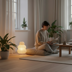 MEELANO Hikari Washi gulvlampe – Japansk rispapir gulvlampe med sfærisk design og blødt, varmt lys