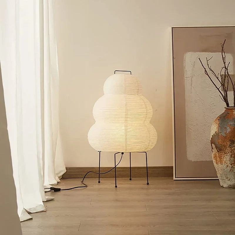 MEELANO Hikari Washi gulvlampe – Japansk rispapir gulvlampe med sfærisk design og blødt, varmt lys