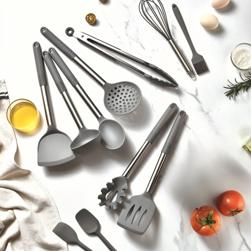 MEELANO 12-delt Silikone Køkkenredskabssæt – Køkkenredskaber med Håndtag i Rustfrit Stål, Varmebestandige – Culinara Pro