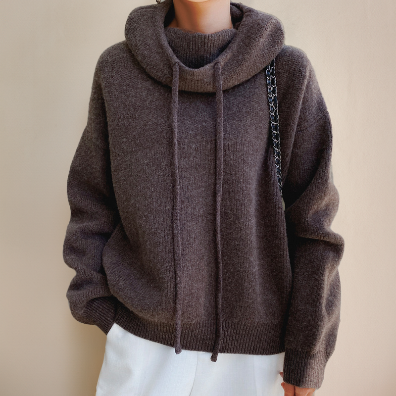 MEELANO Roque | Dame Strik-Hoodie med Vandfaldskrave - Relaxed Fit Hættetrøje Grå
