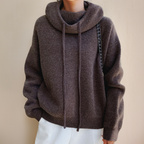 MEELANO Roque | Dame Strik-Hoodie med Vandfaldskrave - Relaxed Fit Hættetrøje Grå
