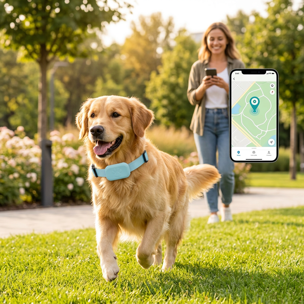 MEELANO GPS-tracker til Hund og Kat – Halsbånd med GPS-tracker, Lokalisering & Bevægelsesalarm, Vandafvisende, 3 Farver