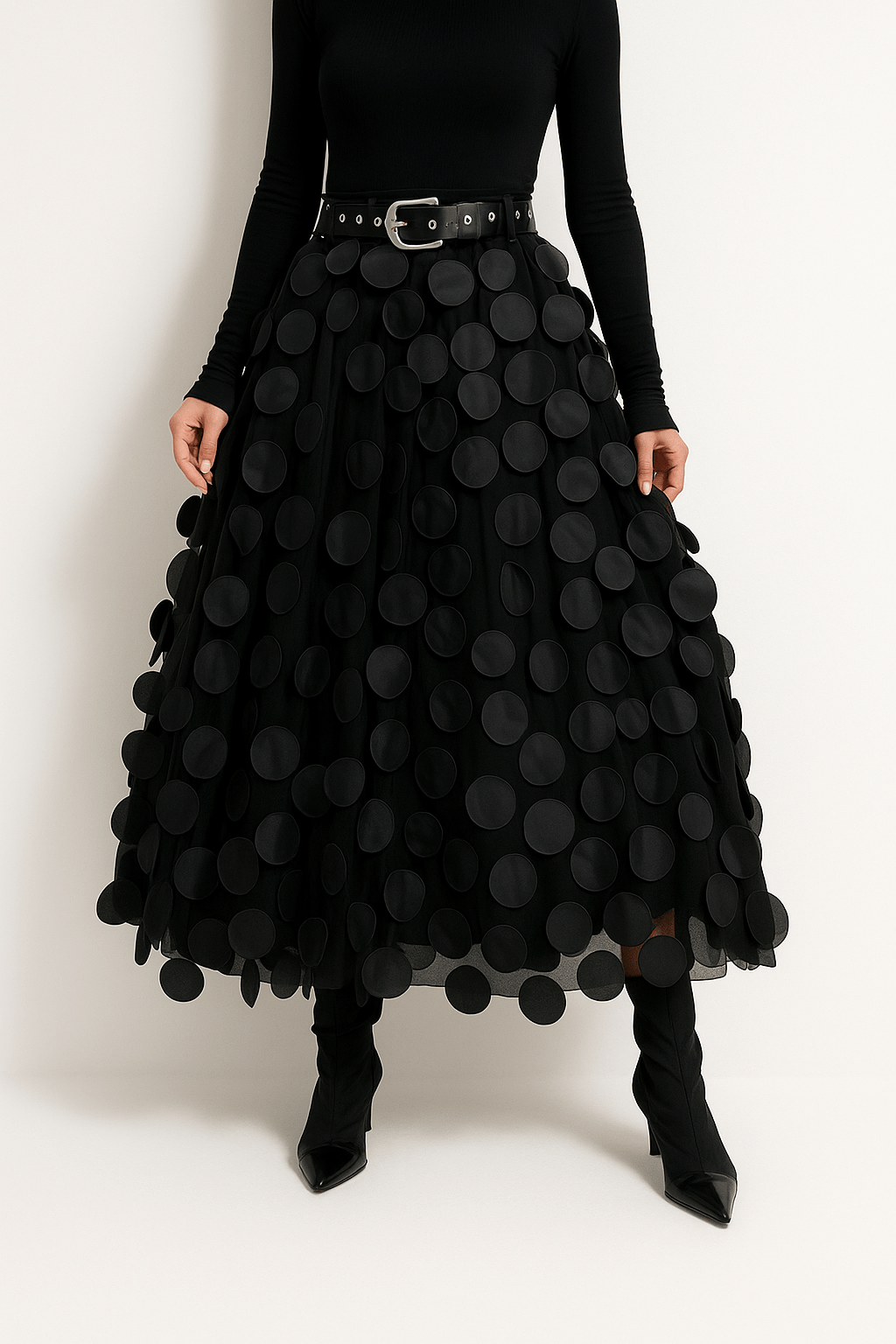 MEELANO Passion | Dame A-formet Midi-nederdel – Elegant Snit & Flydende Stil sort one size