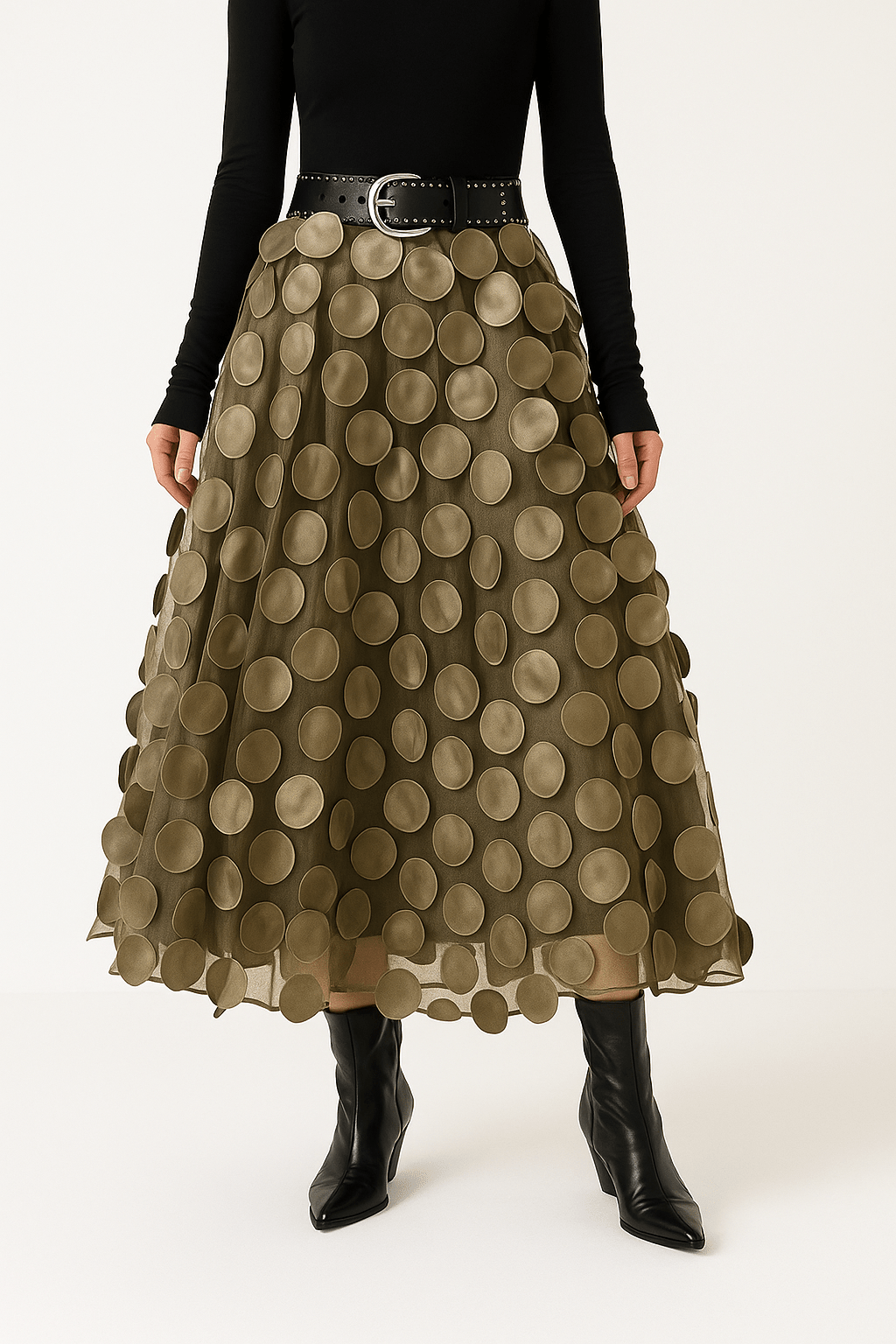 MEELANO Passion | Dame A-formet Midi-nederdel – Elegant Snit & Flydende Stil khaki one size