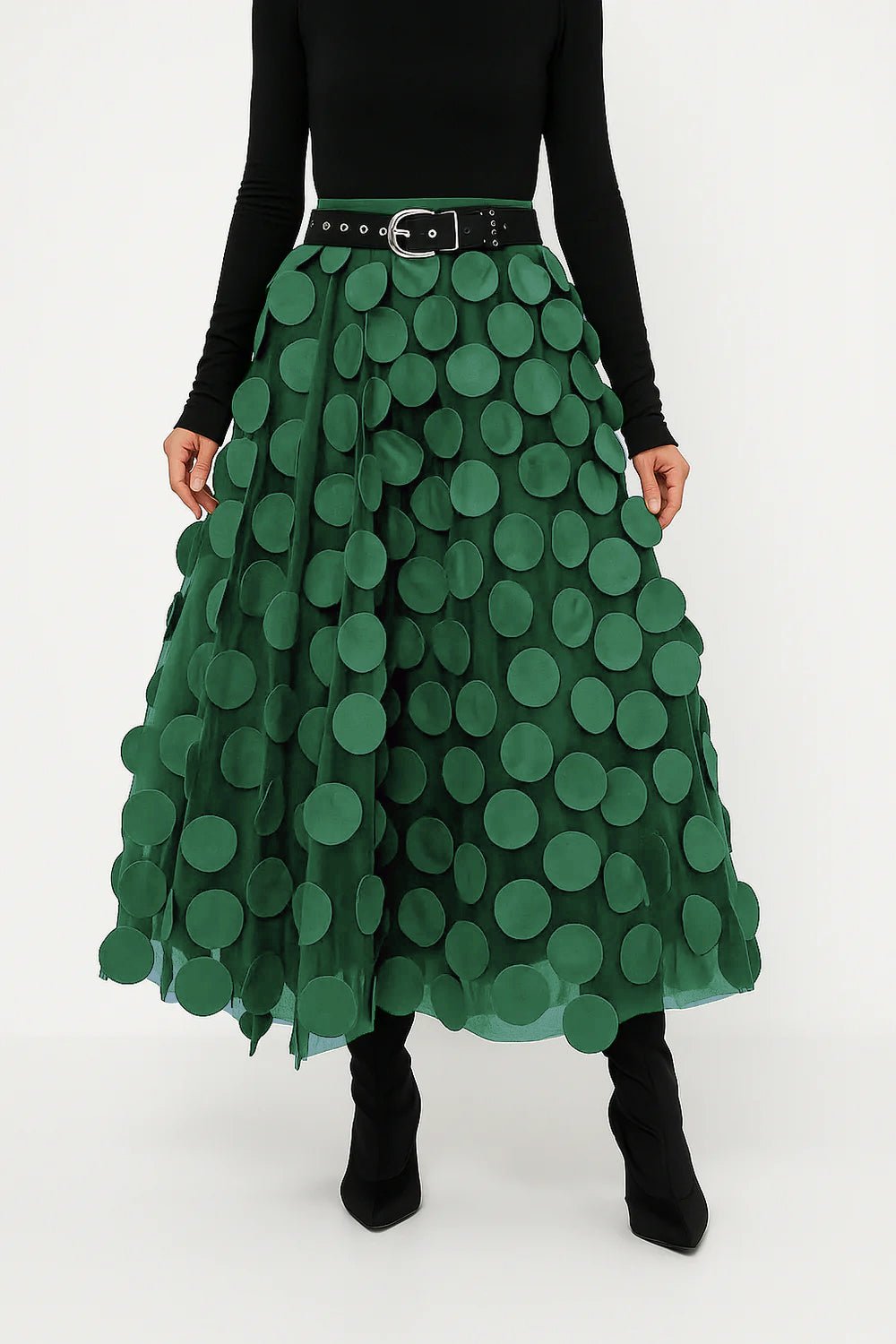 MEELANO Passion | Dame A-formet Midi-nederdel – Elegant Snit & Flydende Stil mørkegrøn én størrelse passer til alle