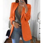 MEELANO Mechi | Lang arbejdsblazer med sidelommer til dame | Reverskrave orange