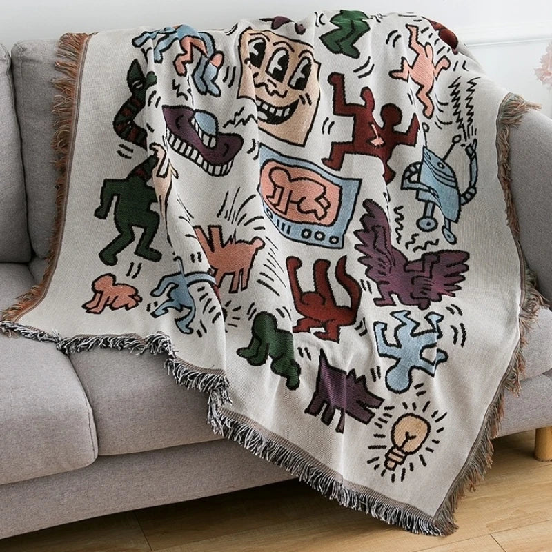 MEELANO Impromptu Vævet Tæppe – Jacquard Bomuld & Polyester Tæppe med Doodle-Mønster Default