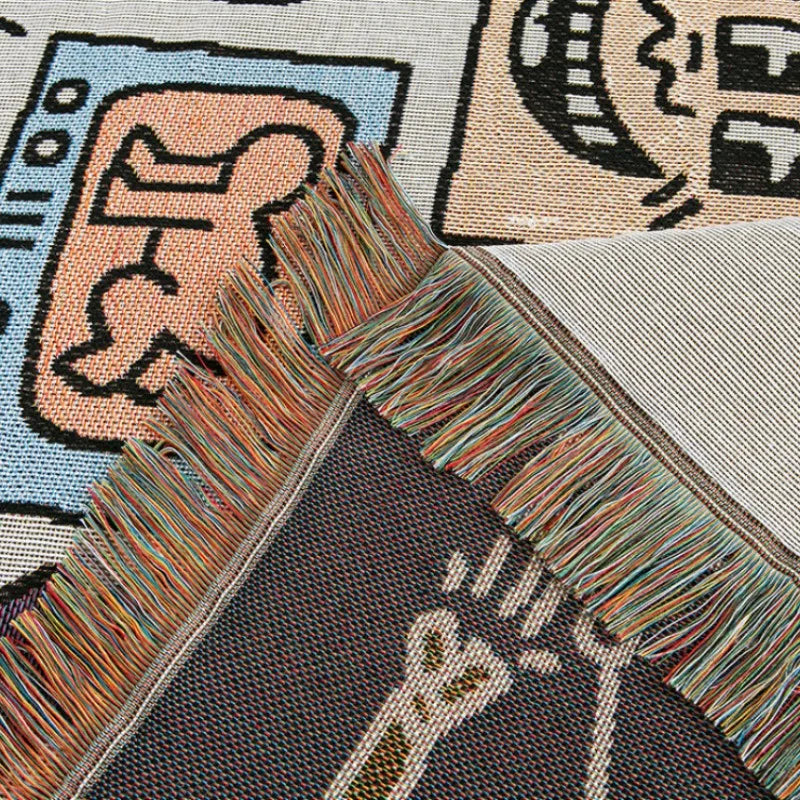 MEELANO Impromptu Vævet Tæppe – Jacquard Bomuld & Polyester Tæppe med Doodle-Mønster