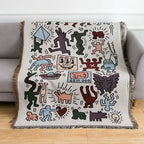 MEELANO Impromptu Vævet Tæppe – Jacquard Bomuld & Polyester Tæppe med Doodle-Mønster
