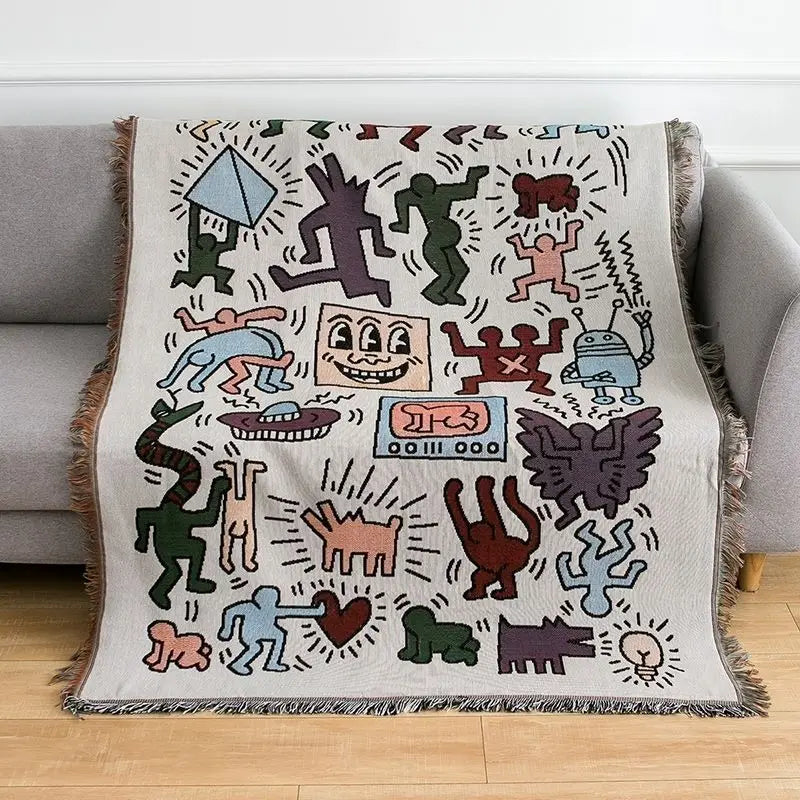 MEELANO Impromptu Vævet Tæppe – Jacquard Bomuld & Polyester Tæppe med Doodle-Mønster