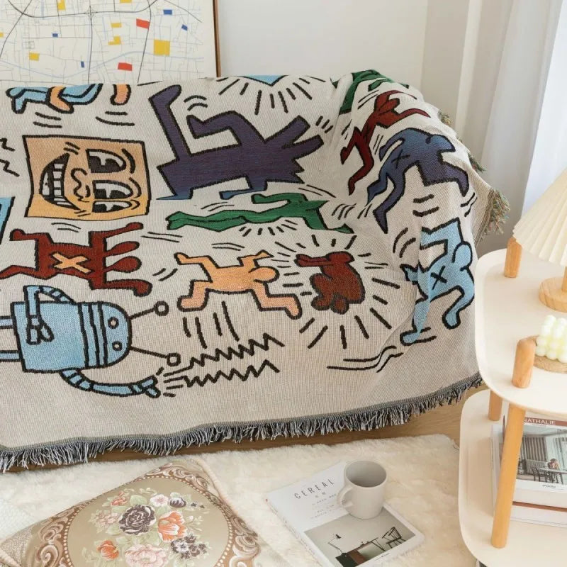 MEELANO Impromptu Vævet Tæppe – Jacquard Bomuld & Polyester Tæppe med Doodle-Mønster