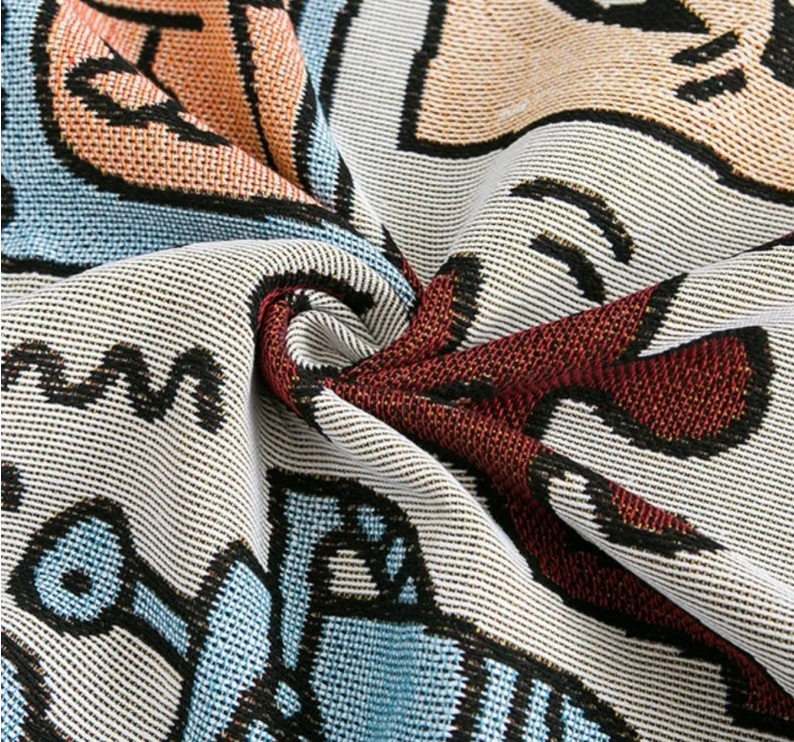 MEELANO Impromptu Vævet Tæppe – Jacquard Bomuld & Polyester Tæppe med Doodle-Mønster