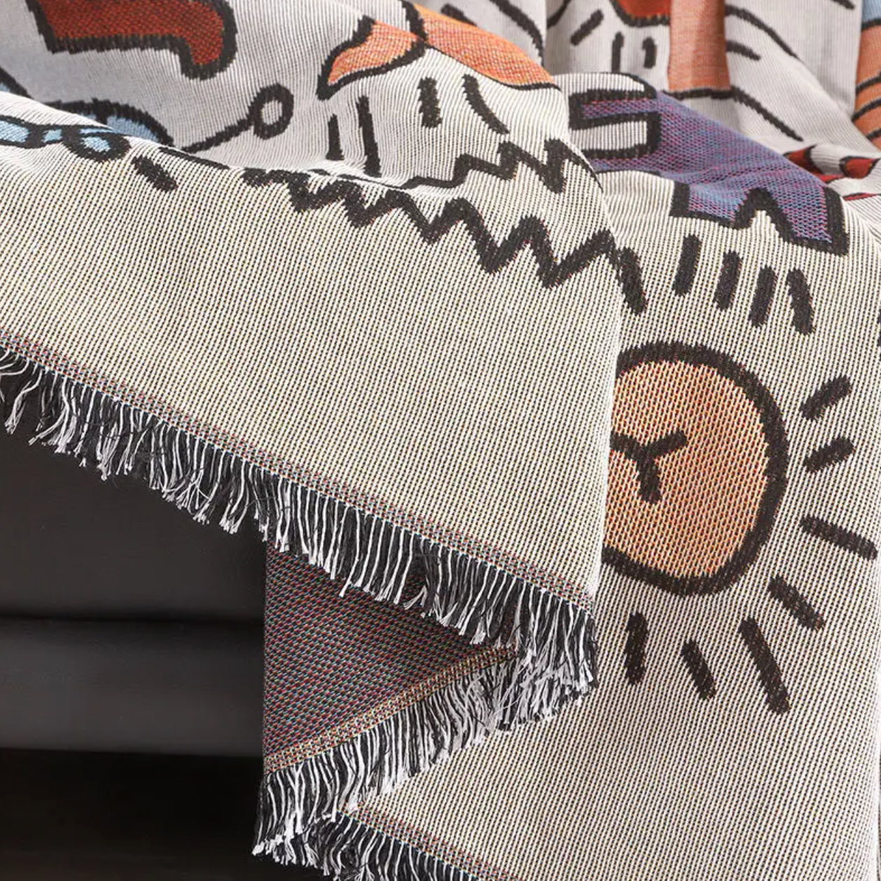 MEELANO Impromptu Vævet Tæppe – Jacquard Bomuld & Polyester Tæppe med Doodle-Mønster