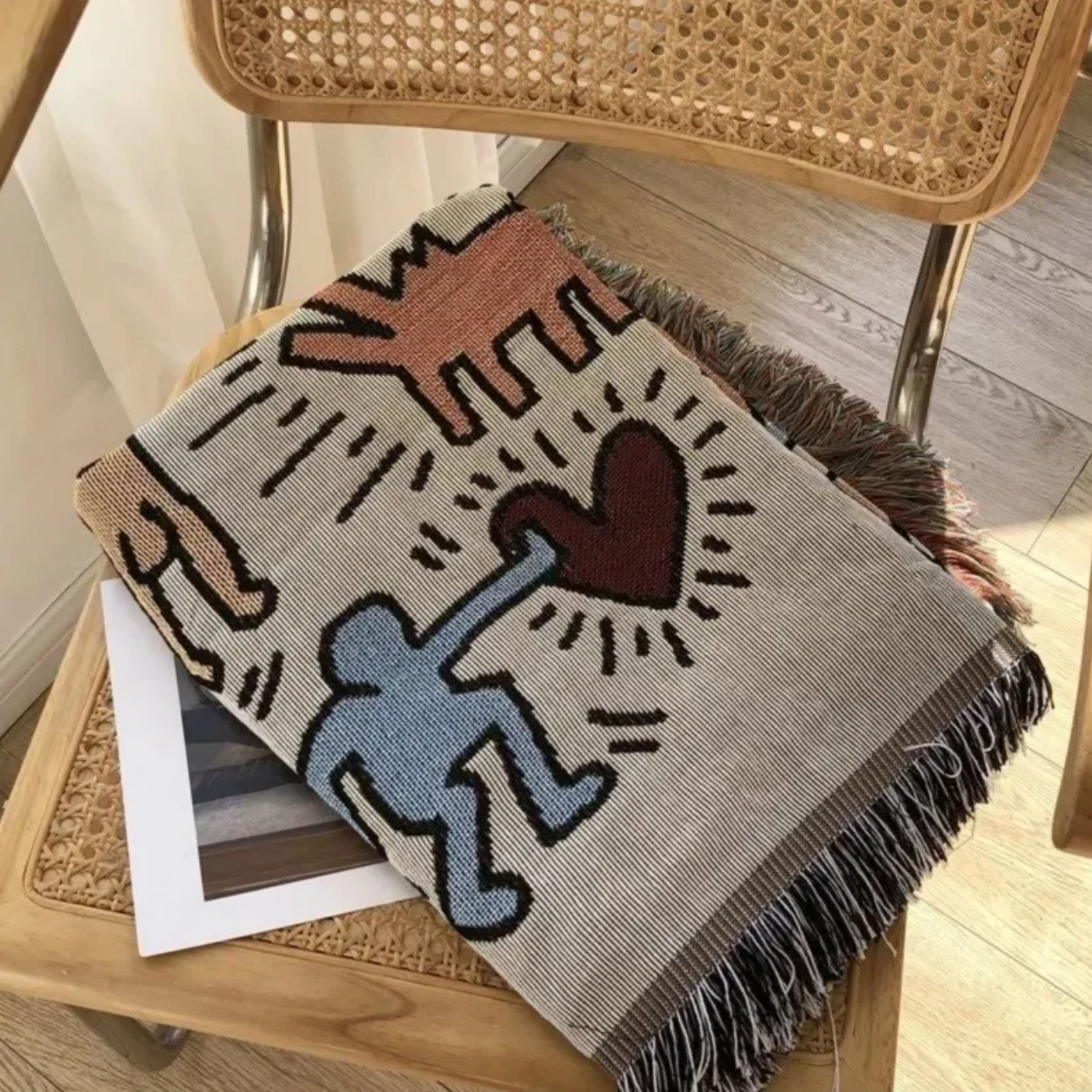 MEELANO Impromptu Vævet Tæppe – Jacquard Bomuld & Polyester Tæppe med Doodle-Mønster