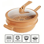 MEELANO Wok med Slip-let Belægning og Dampindsats – Multifunktionel Wokpande 30 cm til Wokning, Dampning & Simring