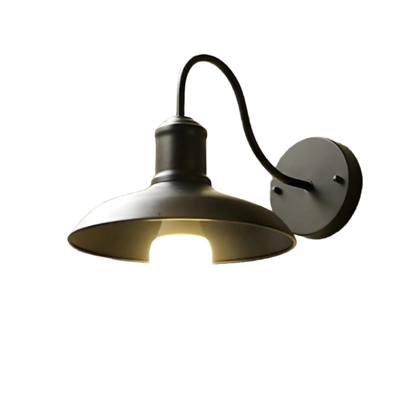 MEELANO Industriel, skålformet, moderne udendørs væglampe ⌀24cm Sort Lige