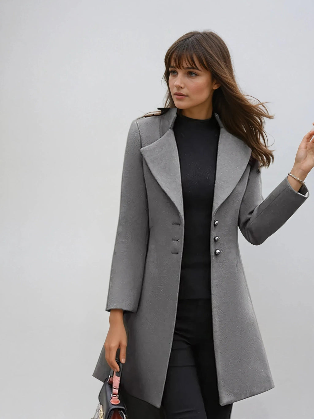MEELANO Dame Vinterfrakke Ensfarvede Tre-knappers Design Elegance Enkelhed Grå
