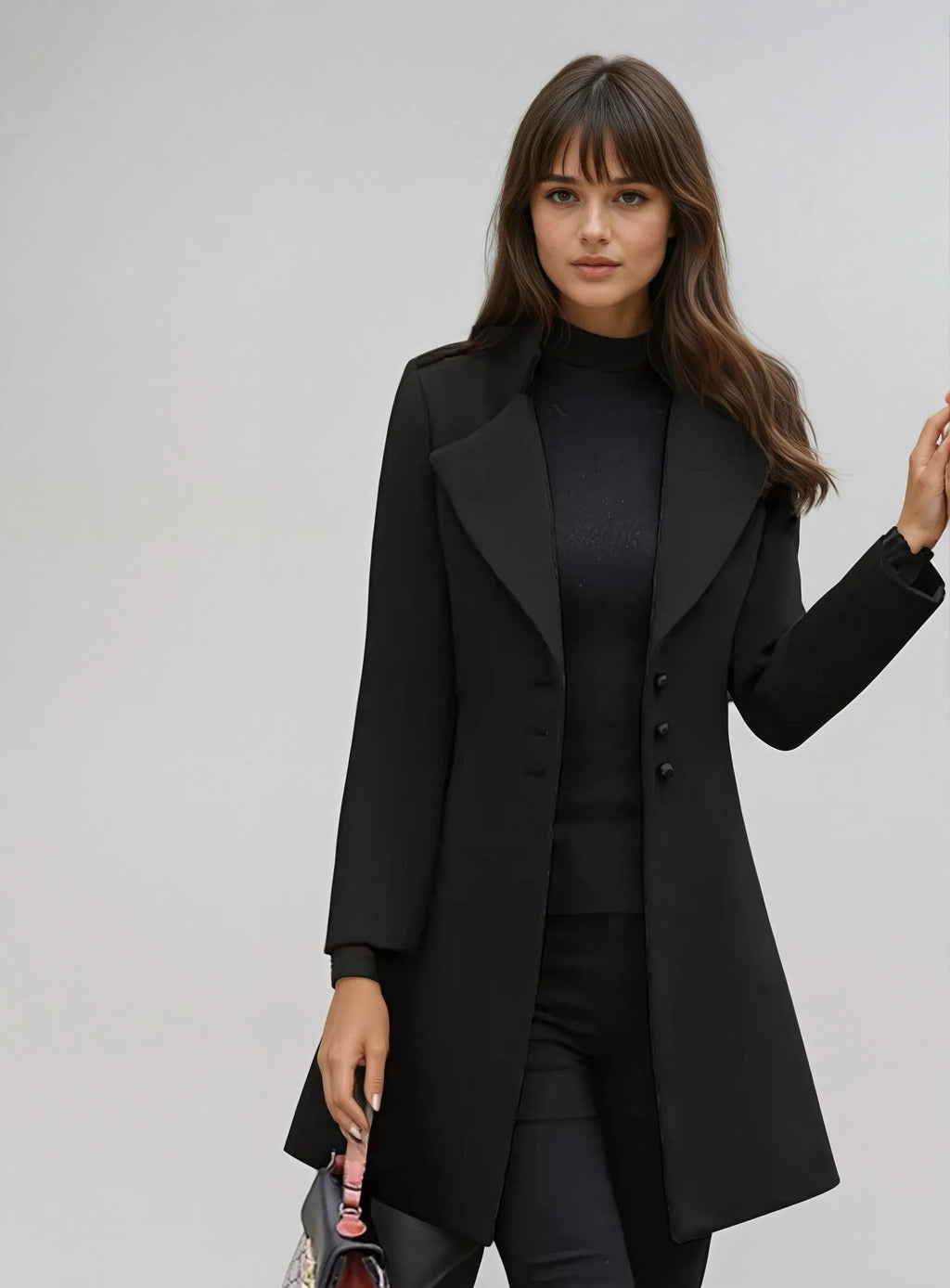 MEELANO Dame Vinterfrakke Ensfarvede Tre-knappers Design Elegance Enkelhed Sort