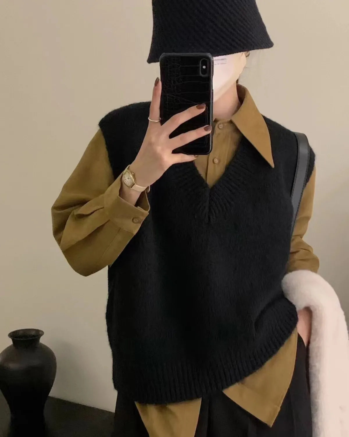 MEELANO Ærmeløse Cardigan Til Sæsonen Med Ubesværet Stilfuldt Look Sort Én størrelse