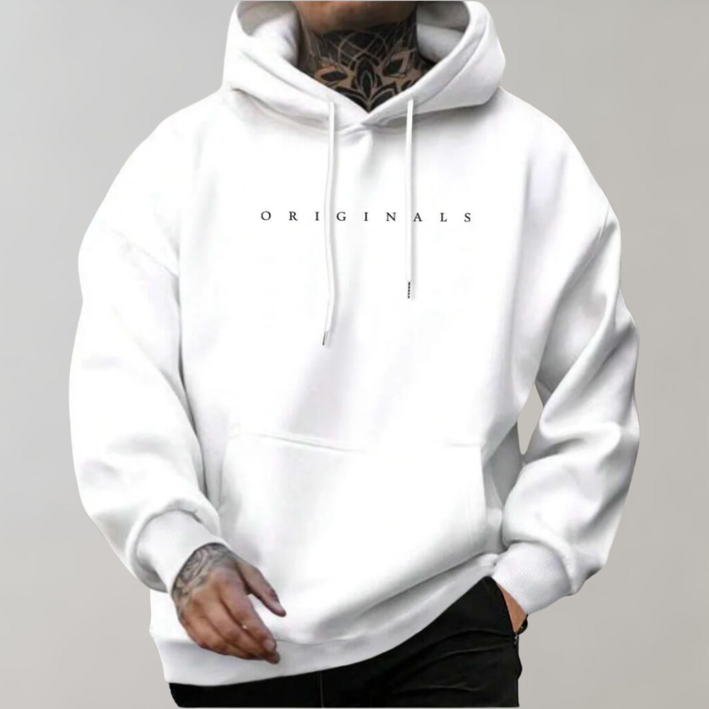 Albert | Herre Langærmet Pullover Hættetrøje - Varm Bomulds Hoodie med Kængurulomme