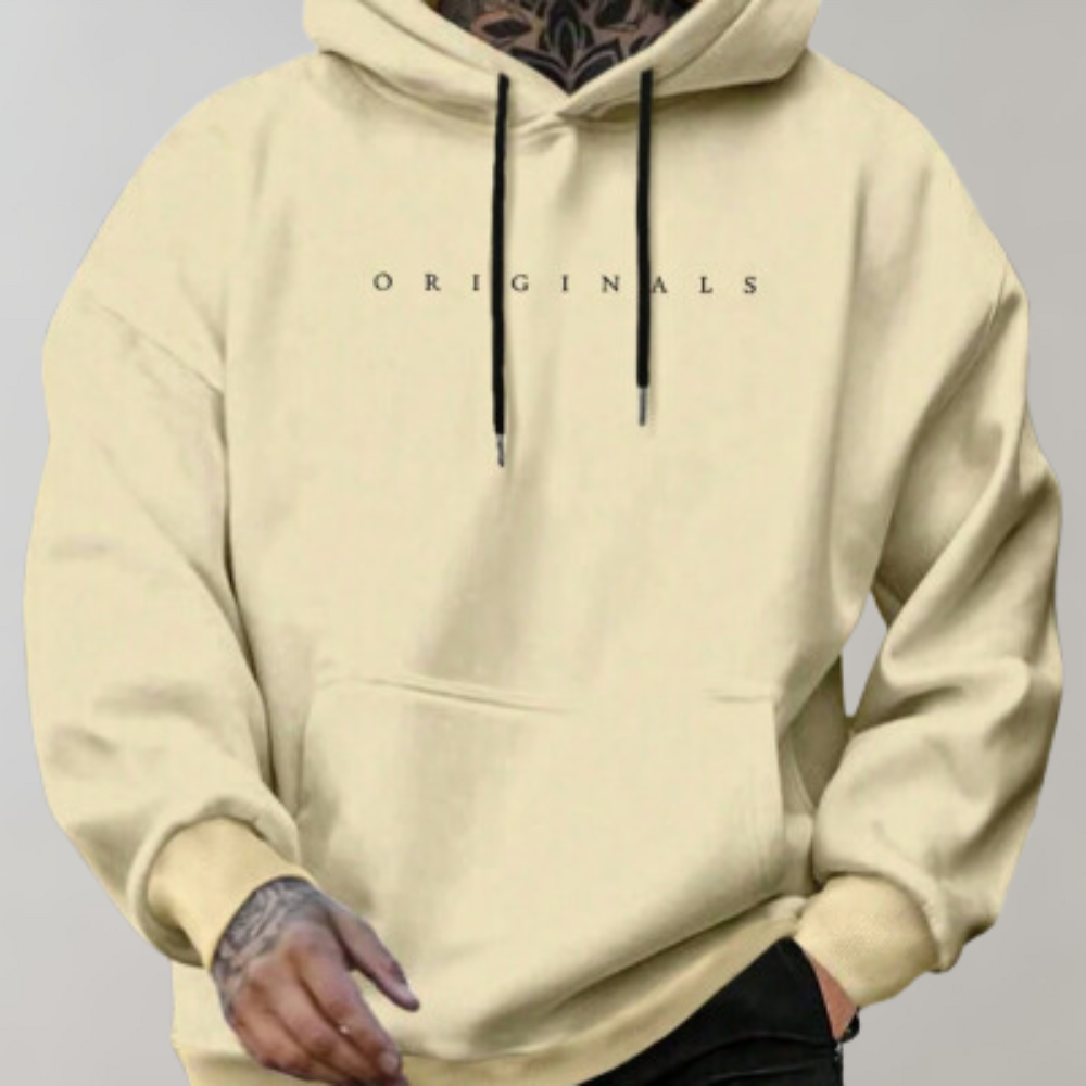 Albert | Herre Langærmet Pullover Hættetrøje - Varm Bomulds Hoodie med Kængurulomme