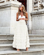 MEELANO Sephira | Dame Stufiger Tyl Maxi Nederdel – Elegant Etage-look & Luftig Stil hvid