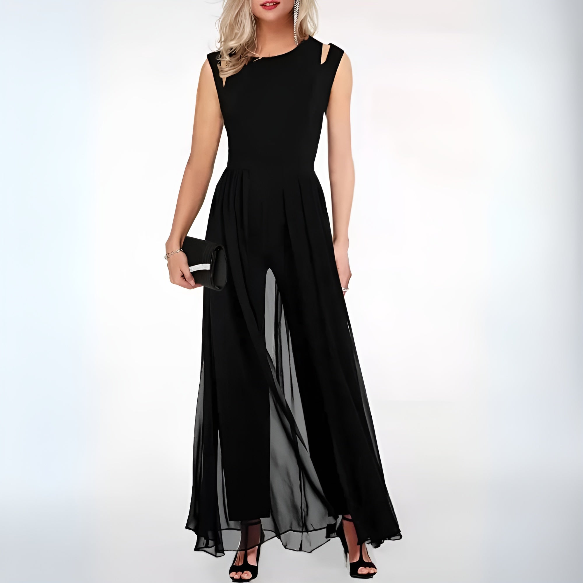 MEELANO Dame Jumpsuit Uden Ærmer Med Skulderdetalje Og Flot Pasform Sort