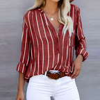 MEELANO Chloé | Trendy Stribet Damebluse rød