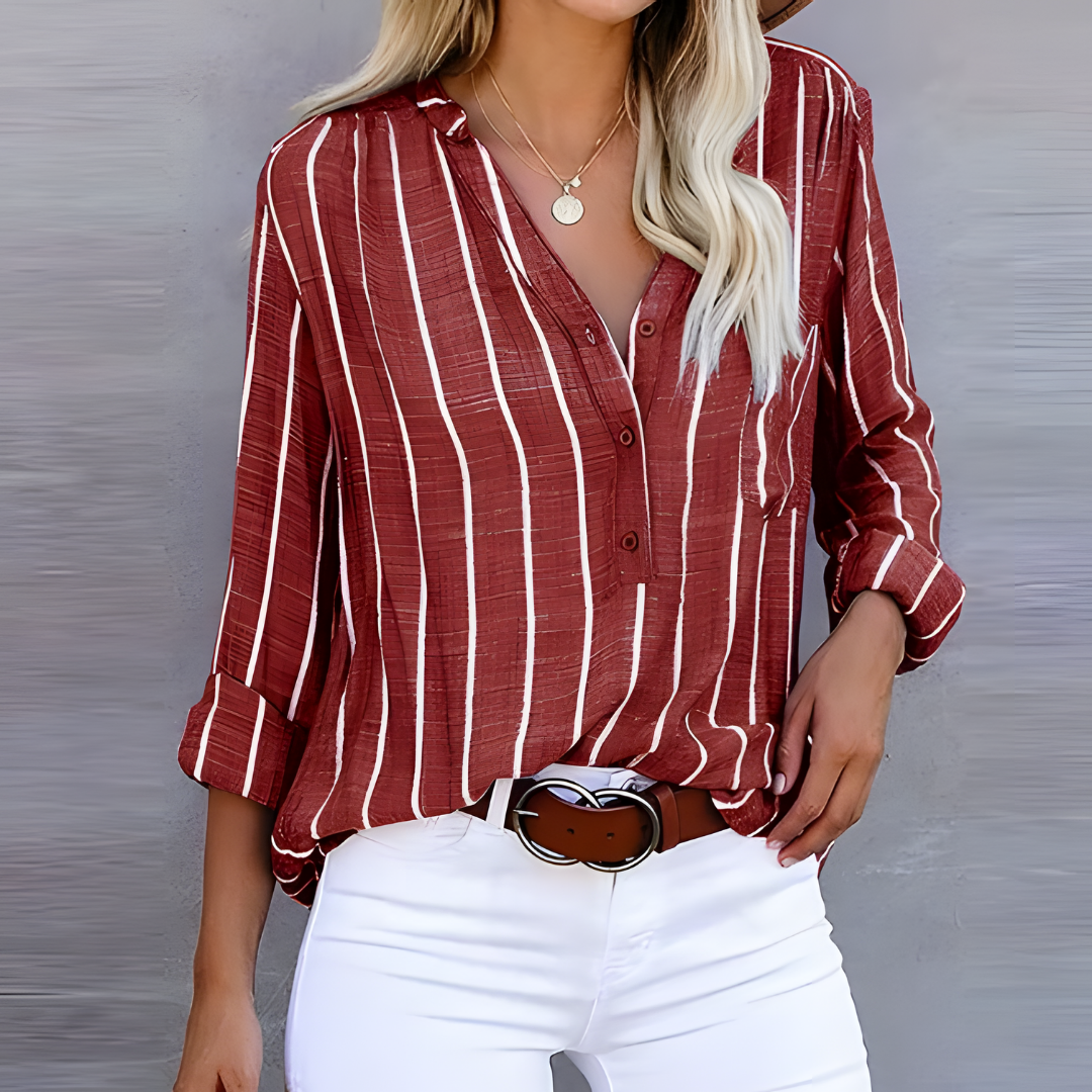 MEELANO Chloé | Trendy Stribet Damebluse rød