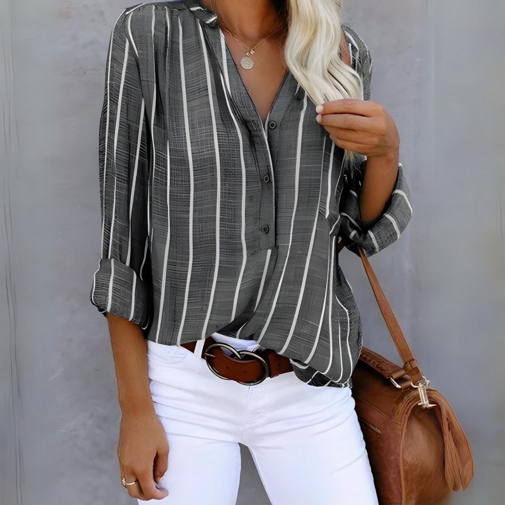 MEELANO Chloé | Trendy Stribet Damebluse grå