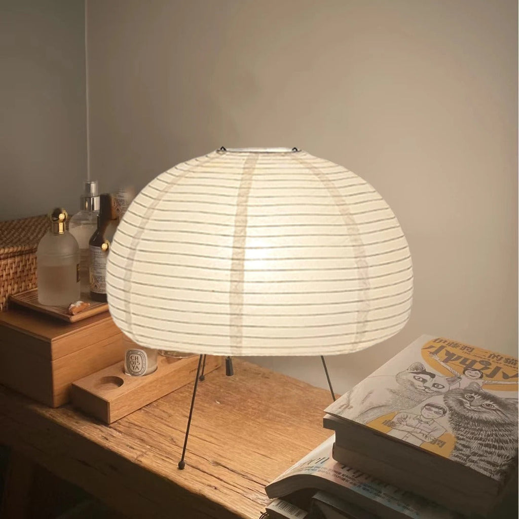 MEELANO Japandi Bordlampe i Rispapir med Blødt Lys – 39 cm Diameter
