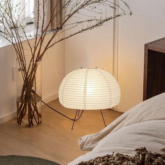 Japandi Bordlampe i Rispapir med Blødt Lys – 39 cm Diameter 2