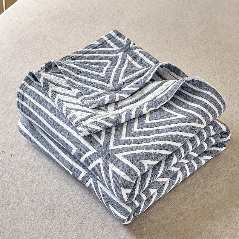 MEELANO Japansk bomuldsvasket køligt tæppe trelags sommerdyne 150x200 cm Gråt tryk