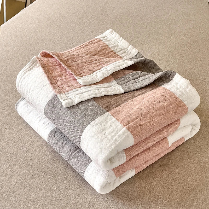 MEELANO Japansk bomuldsvasket køligt tæppe trelags sommerdyne 150x200 cm Lyserøde overflader 200x230 cm 1 stk