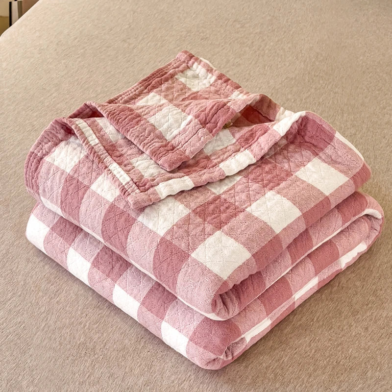 MEELANO Japansk bomuldsvasket køligt tæppe trelags sommerdyne 150x200 cm Rød Ternet 150x200 cm 1 stk
