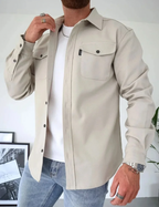 MEELANO Jannik | Herre Casual Skjorte med Knapper - Klassisk Bomuldsskjorte & Fritidsskjorte Lys Beige