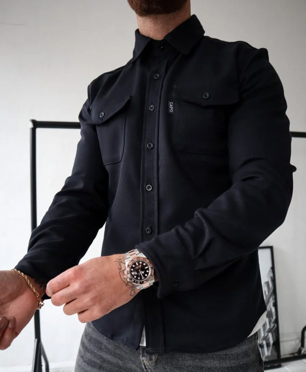 MEELANO Jannik | Herre Casual Skjorte med Knapper - Klassisk Bomuldsskjorte & Fritidsskjorte Sort