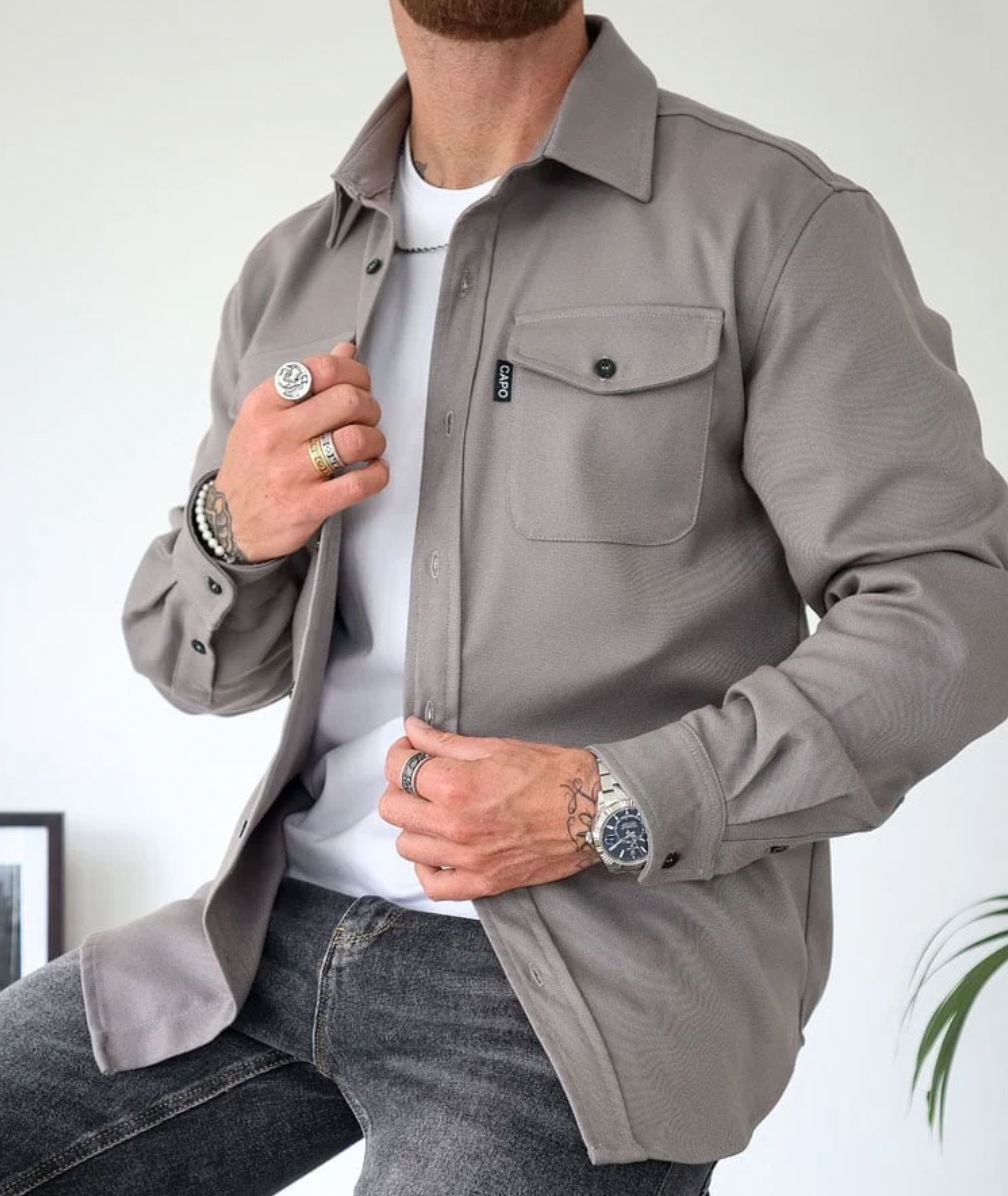 MEELANO Jannik | Herre Casual Skjorte med Knapper - Klassisk Bomuldsskjorte & Fritidsskjorte Grå