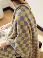 MEELANO Katoenen Badhandklæde med Dambordmønster – Blødt og Absorberende Badelagen Gul & Lilla