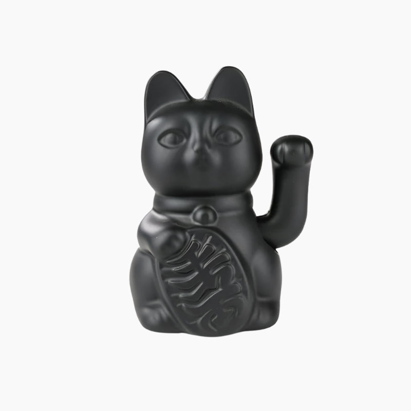 MEELANO Keramisk Held Kat til Feng Shui - Attraherer Velstand og Lykke - 15 cm Matte Sort