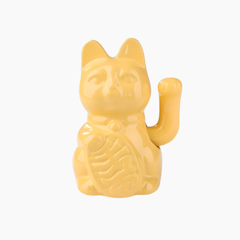 MEELANO Keramisk Held Kat til Feng Shui - Attraherer Velstand og Lykke - 15 cm Gul