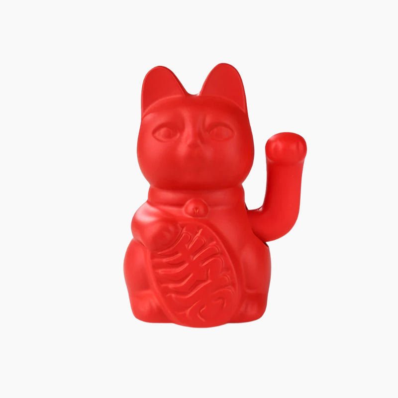 MEELANO Keramisk Held Kat til Feng Shui - Attraherer Velstand og Lykke - 15 cm Matte Rød