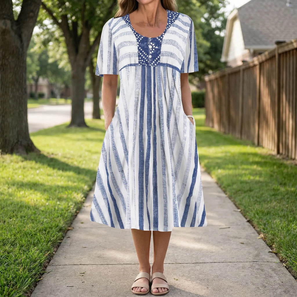 MEELANO Dore | Kjole dame - Stribet Kjole med Korte ærmer