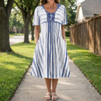 MEELANO Dore | Kjole dame - Stribet Kjole med Korte ærmer