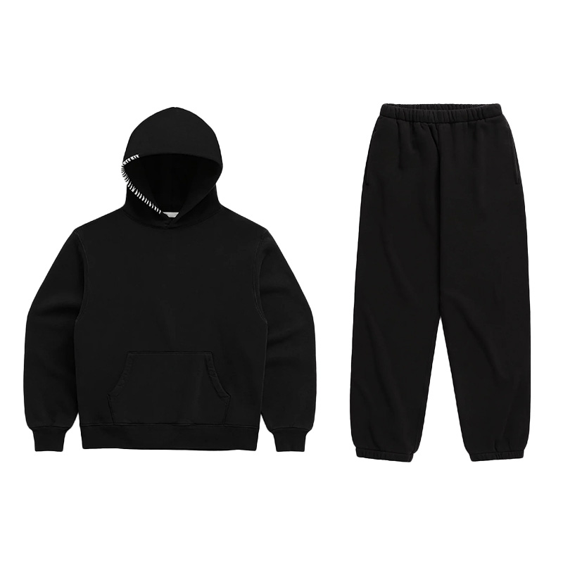 MEELANO Hættetrøje Komfortabel Minimalistisk Med Syninger Langs Hætten Hættetrøje + joggingbuksersæt Sort
